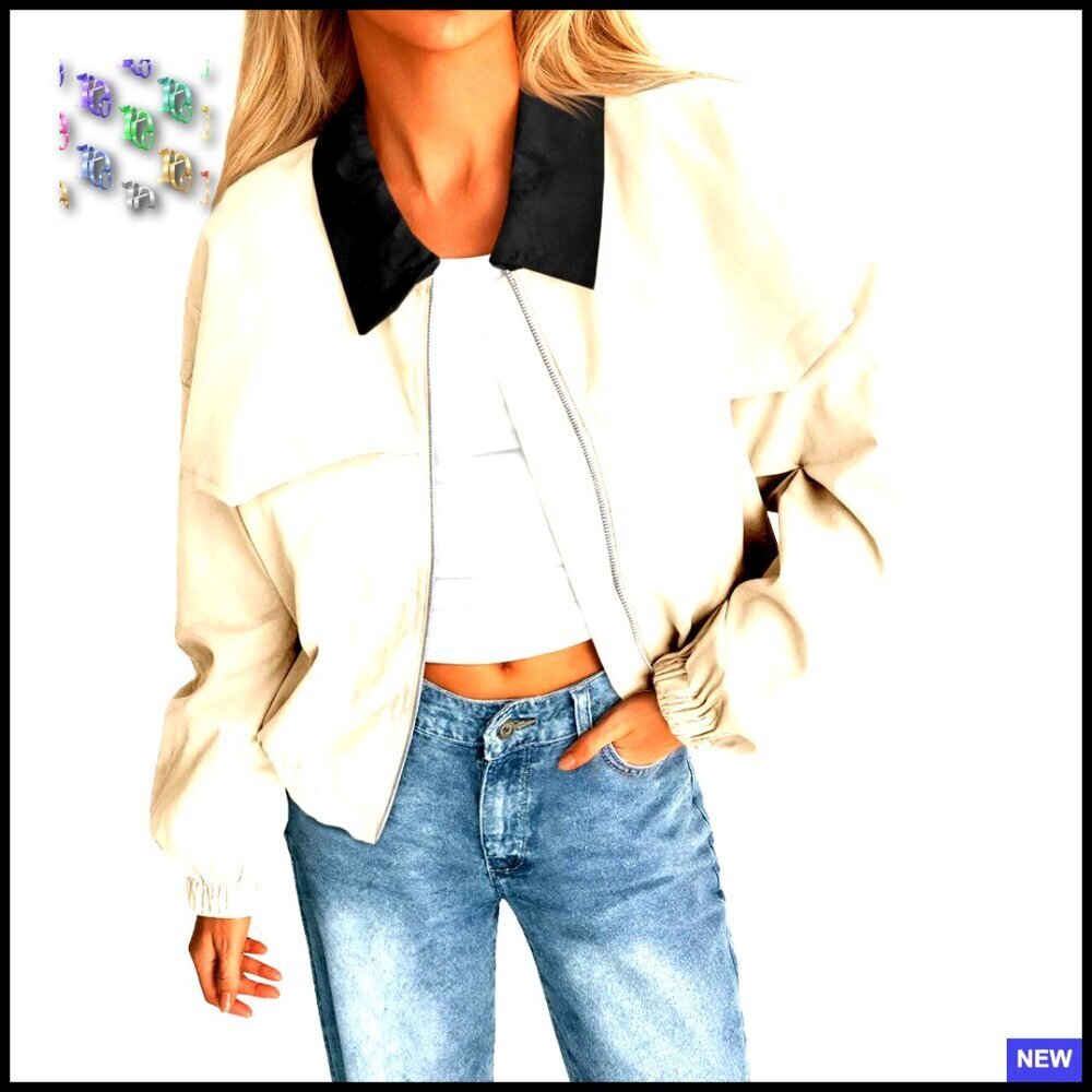 Cropped Barn Jacket Oversized Bomber Zip Up Casual Lightweight Utility Short - Picture 1 of 6